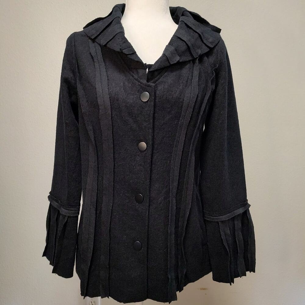 Soft Surroundings Aveline Black Wool Blend Inverted Seams Shawl Coller Jacket Sm